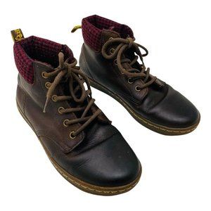 Dr Doc Martens Women Brown Leather Ankle Boots 7 Maelly Booties Buffalo Plaid